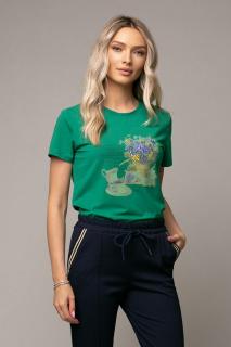 Tricou Samanta verde cu imprimeu brodat