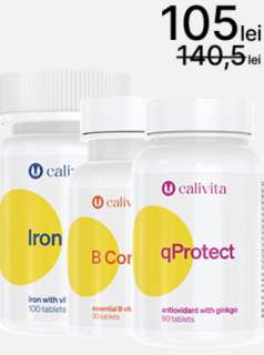 Pachet Anemie si Oboseala: Iron Plus, B Complex si qProtect pentru Energie si Imunitate