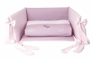 AMY - Lenjerie 3 piese Cu protectie laterala Fluturasi din Bumbac, 120x60 cm, Rose