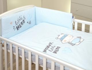 AMY - Lenjerie 3 piese Cu protectie laterala Little Hero din Bumbac, 120x60 cm, Blue