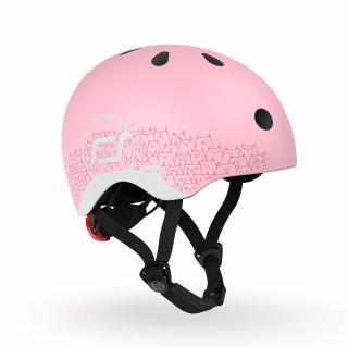 Casca de protectie pentru copii, sistem de reglare magnetic cu led, cu banda reflectorizanta, XXS-S, 45-51 cm, 1 an+, Rose, Scoot  Ride