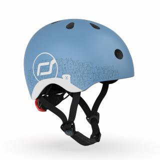 Casca de protectie pentru copii, sistem de reglare magnetic cu led, cu banda reflectorizanta, XXS-S, 45-51 cm, 1 an+, Steel, Scoot  Ride