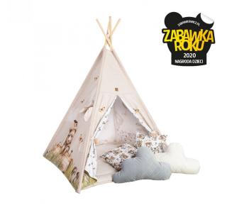 Cort de joaca Happy Bear, saltea impermeabila inclusa, 4 perne, Indian Teepee din Bumbac, BabySteps