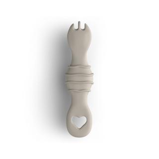 Furculita si lingura BabySteps   2in1, silicon alimentar 100%, Fara BPA, BPS, PVC si ftalati, cream