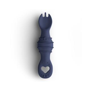 Furculita si lingura BabySteps   2in1, silicon alimentar 100%, Fara BPA, BPS, PVC si ftalati, navy