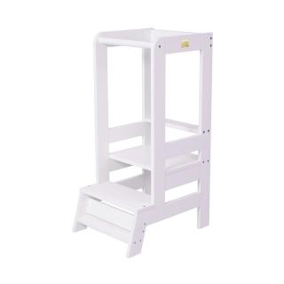 Inaltator Learning Tower Ajustabil, Ajutor de bucatarie MeowBaby  , lemn Alb