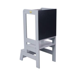 Inaltator Learning Tower Ajustabil cu tabla de scris, Ajutor de bucatarie MeowBaby  , lemn Gri inchis