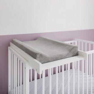 Masa de infasat din lemn, atasabila la patut bebe 120x60 si 140x70 cm, Alb, 86 x 51 x 7 cm, inclus Saltea din spuma, husa detasabila bumbac, Woodies, 40 x 70 cm