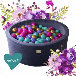 Piscina uscata 250 bile 7 cm MeowBaby  , auriu, roz inchis, violet si turcoaz, Flower Set, 90x30 cm, Catifea Blue