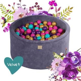 Piscina uscata 250 bile 7 cm MeowBaby  , auriu, roz inchis, violet si turcoaz, Flower Set, 90x40 cm, Catifea Blue