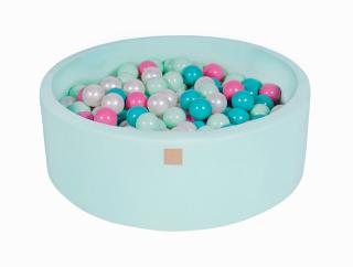 Piscina uscata cu 200 de bile (Alb perlat, Turcoaz, roz, mint) MeowBaby  , 90x30 cm, Mint