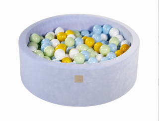 Piscina uscata cu 200 de bile (Verde deschis, baby blue, alb, galben) MeowBaby  , 90x30 cm, Catifea Baby Blue