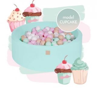 Piscina uscata cu 250 de bile (Alb, Mint, Bej, Roz pastel, Transparent) MeowBaby  , Cupcake, 90x30 cm, Mint