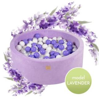 Piscina uscata cu 250 de bile (Alb Perlat, Alb, Lila) MeowBaby  , Lavanda, 90x30 cm, Catifea Lila