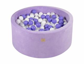 Piscina uscata cu 250 de bile (Alb Perlat, Alb, Lila) MeowBaby  , Lavanda, 90x40 cm, Catifea Lila