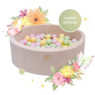 Piscina uscata cu 250 de bile (Pastel Roz si Galben, verde deschis) MeowBaby  , Spring, 90x30 cm, Catifea Ecru