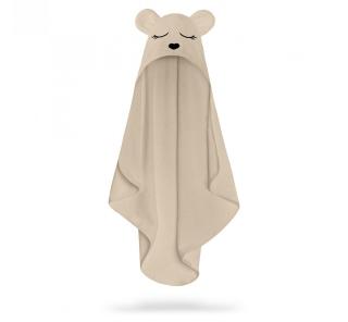 Prosop din fibra de bambus cu gluga pentru bebelusi si copii, Teddy Beige, marimea S 85x90cm