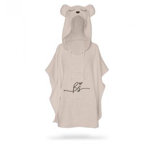 Prosop din fibra de bambus cu gluga si buzunar pentru bebelusi si copii, Poncho Teddy, Beige, 73x58 cm