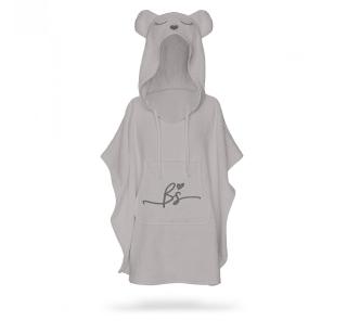 Prosop din fibra de bambus cu gluga si buzunar pentru bebelusi si copii, Poncho Teddy, Grey, 73x58 cm