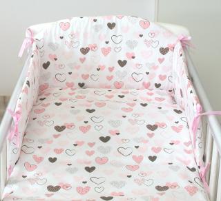 Set lenjerie din bumbac cu protectie laterala pentru pat bebe 120 x 60 cm, Inimioare , Amy