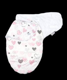 Sistem de infasare Baby swaddle Inimioare Bumbac Alb, Amy, 72x60 cm