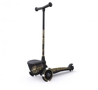 Trotineta copii pliabila cu roti luminoase, suport jucarie, Highwaykick 2 Black Gold Limited, 2 ani +, pana la 50 kg, Scoot  Ride