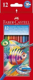 CREIOANE COLORATE ACUARELA 12 BUC + PENSULA FABER-CASTELL