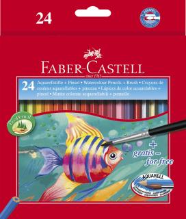 CREIOANE COLORATE ACUARELA 24 BUC + PENSULA FABER-CASTELL