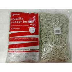 Elastice pentru bani, 60% cauciuc, 1kg punga, D 80, grosime 1.5mm x 1.5mm, Optima - albe