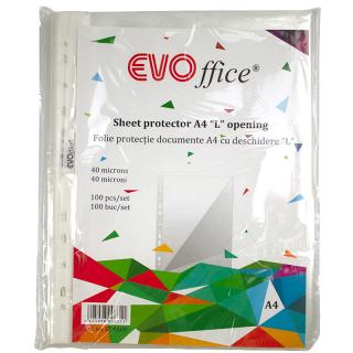 Folie protectie documente A4, 40 microni, cu deschidere   L  , 100 buc set EVOffice