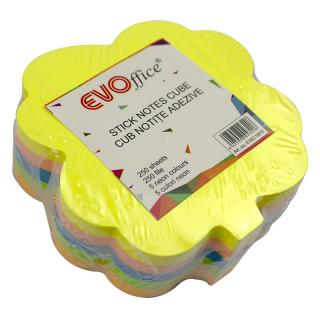 Notes autoadeziv cub color 250 file, 5 culori neon EVOffice - frunze floare