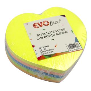 Notes autoadeziv cub color 250 file, 5 culori neon EVOffice - Inima