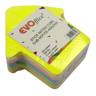 Notes autoadeziv cub color 250 file, 5 culori neon EVOffice - Sageata