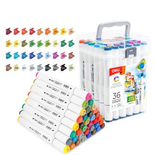 SET 36 MARKERE SKETCHING VARF DUBLU ROTUND 1MM TESIT 7MM CUT PLASTIC COLOR EMOTION DELI