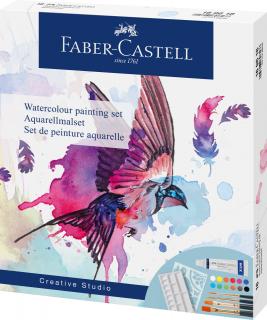 SET CREATIV TEMPERA 18 PIESE (TEMPERA ACUARELE 12 CUL. 5ML + 4 PENSULE+ SABLON PLASTIC) FABER-CASTELL