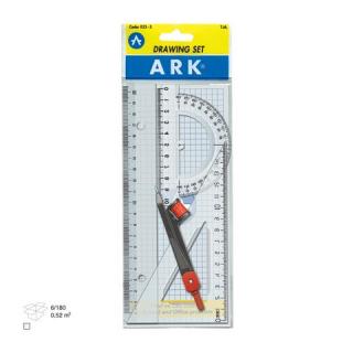 Set instrumente geometrie din plastic transparent 4 piese Ark