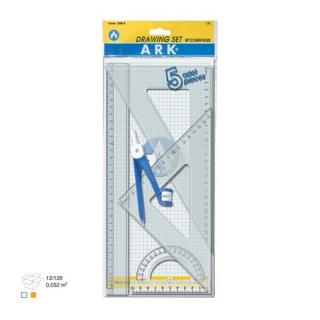 Set instrumente geometrie din plastic transparent 5 piese Ark