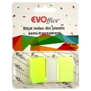 Stick index plastic cu dispencer 43.2 25.4mm, 1 cul neon 50file EVOffice-galben