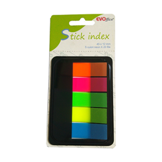 Stick index plastic cu dispencer 45 12 mm, 5 culori neon 20 file EVOffice