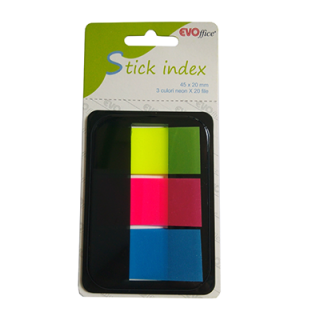 Stick index plastic cu dispencer 45 20mm, 3 culori neon 20 file EVOffice