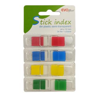 Stick index plastic cu dispencer pop-up 44 12mm, 4cul neon semi-transparente 35file EVOffice