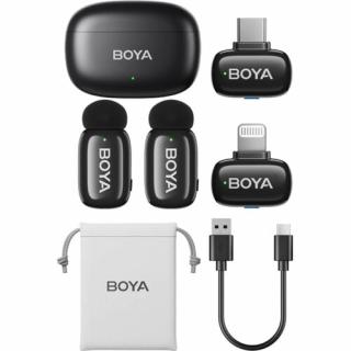 BOYA Mini sistem wireless dual compact pentru telefon, lightning USB-C (2.4 GHz, Negru)