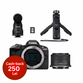 Canon EOS R50 Kit Vlogging cu Obiectiv RF-S 18-45mm si accesorii