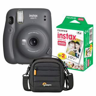 Fujifilm Instax Mini 11 Aparat Foto Instant Gri cu geanta si set 20 hartii