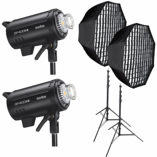 Kit 2x Godox DP400III-V Blit Studio Lampa Modelatoare LED cu stativ si softbox