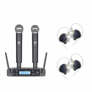NWPro Live Kit cu 2 microfoane wireless, Receiver + 2 casti audio de monitorizare in-ear