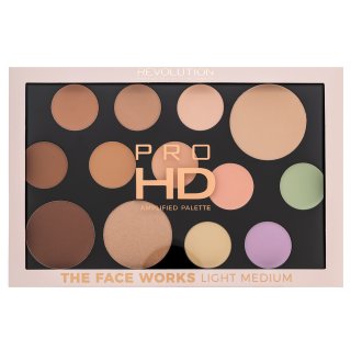 Makeup Revolution Pro HD Amplified Palette The Face Works - Light Medium paleta pentru fata multifunctionala 15 g