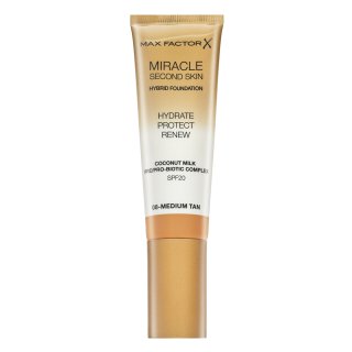 Max Factor Miracle Second Skin Hybrid Foundation SPF20 08 Medium Tan machiaj persistent cu efect de hidratare 30 ml