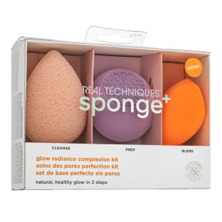 Real Techniques Sponge+ Glow Radiance Complexion Kit 3pcs set pentru o piele luminoasă și uniformă