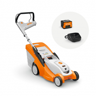 Masina de tuns gazonul STIHL RMA 239 C latime taiere 37 cm cos colector 40 L sistem AK cu acumulator AK 30 si incarcator AL 101